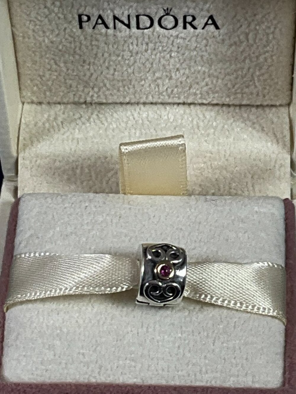 NWOT Pandora Sterling Silver 14K Gold Pink Sapphire Clip/Charm 790382PSA